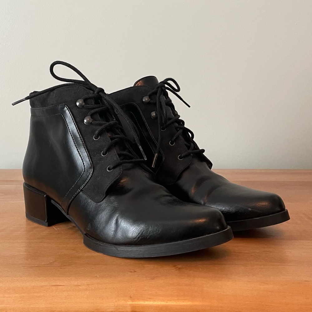 Bourgeois Boheme Lace-Up Vegan Ankle Boots in Black, size 40